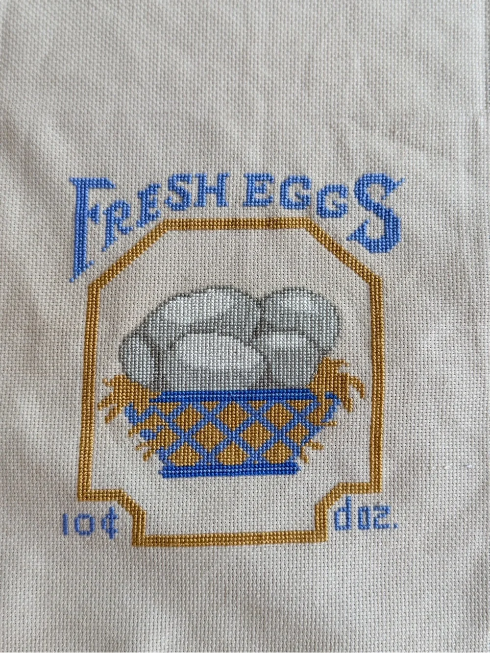 New Fresh Eggs Cross-Stitch Panel - Blue & Gold